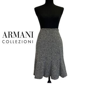 Armani Collezioni black Ivory white tweed peplum skirt Sz 42/6